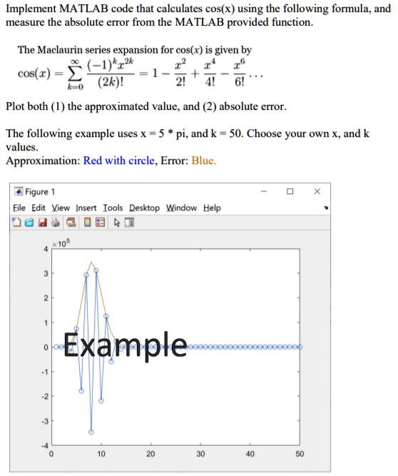 SOLVED: Implement MATLAB code that calculates cos(x) using the ...