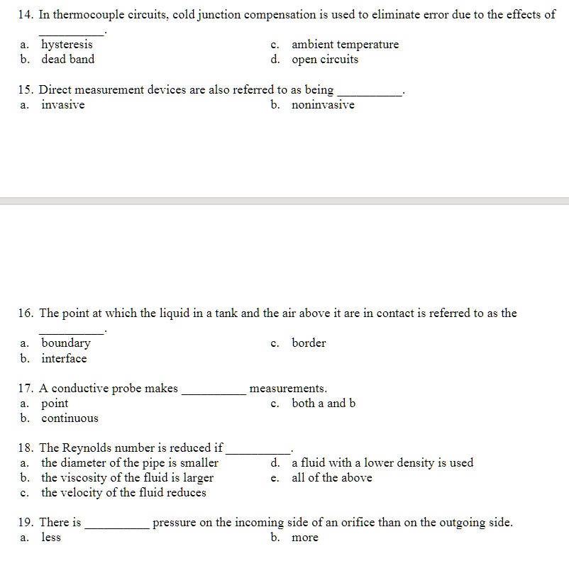 SOLVED 14. In thermocouple circuits, cold junction compensation is