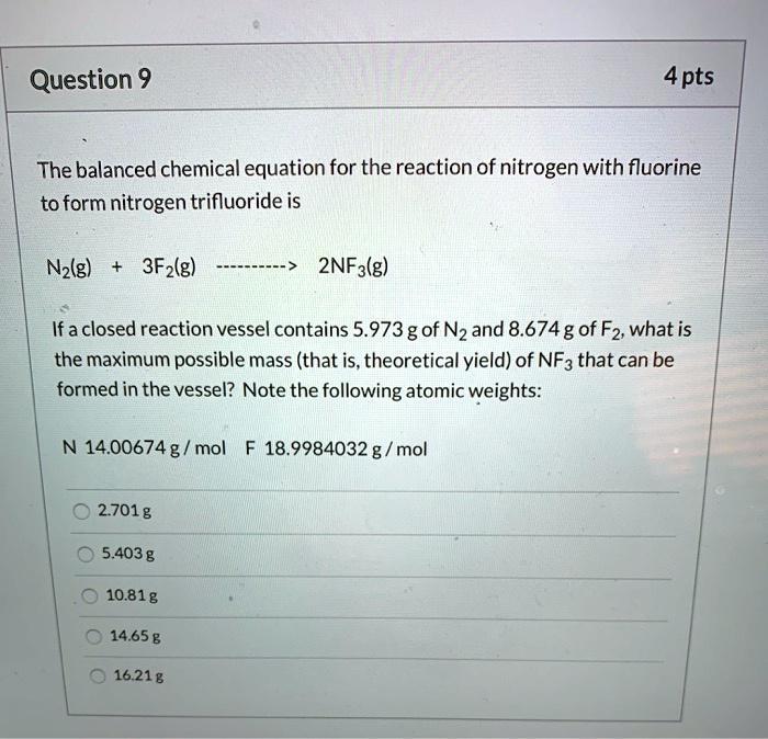 SOLVED The balanced chemical equation for the reaction of nitrogen