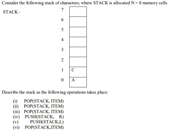 Stack Number Character Consider the following stack of characters, where STACK is allocated N ...