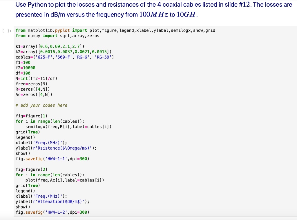 SOLVED: Use Python to plot the losses and resistances of the 4 coaxial ...