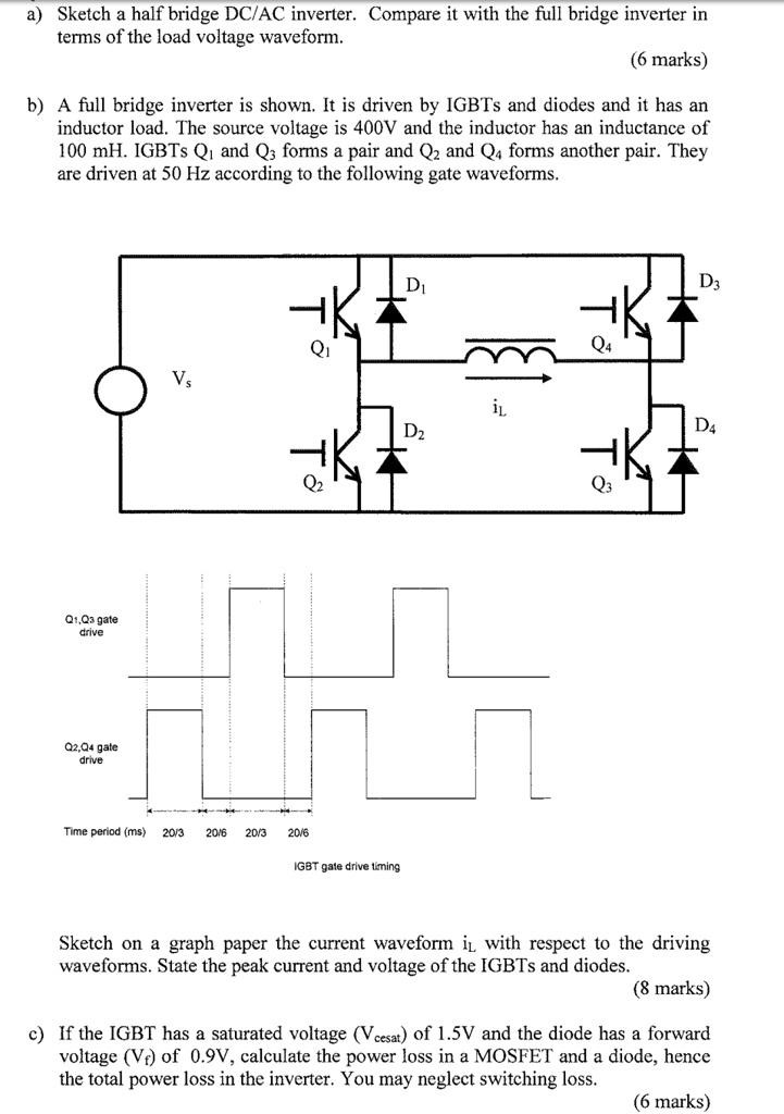 SOLVED: a) Sketch a half-bridge DC/AC inverter. Compare it with the ...