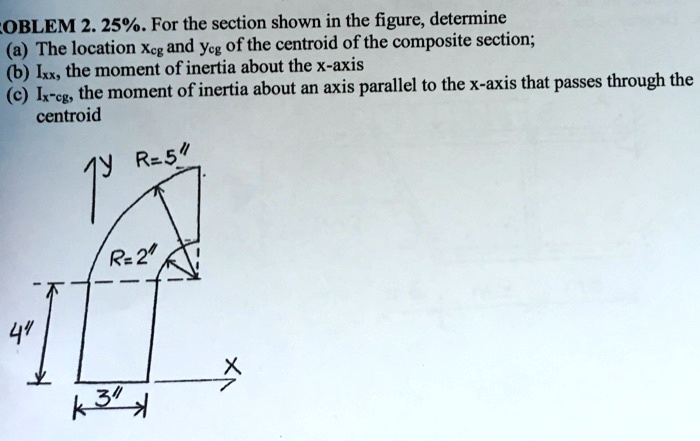 PROBLEM 2. 25%. For the section shown in the figure, determine
(a) The location xcg and ycg of the centroid of the composite section;
(b) Ixx, the moment of inertia about the x-axis
(c) Ix-cg, the moment of inertia about an axis parallel to the x-axis that passes through the
centroid
