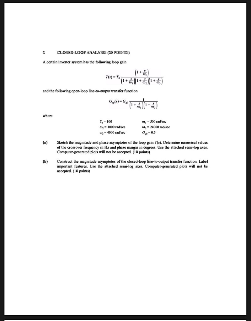 2 CLOSED-LOOP ANALYSIS (20 POINTS) A certain inverter system has the ...