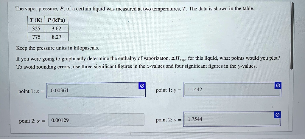 solved-the-vapor-pressure-p-of-a-certain-liquid-was-measured-at-two