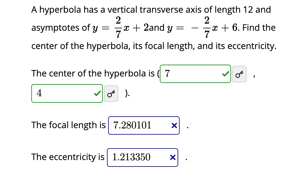 SOLVED: hyperbola has a vertical transverse axis of length 12 and 2 2 ...