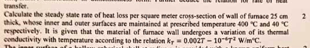 calculate the steady state rate of heat loss per square meter cross ...
