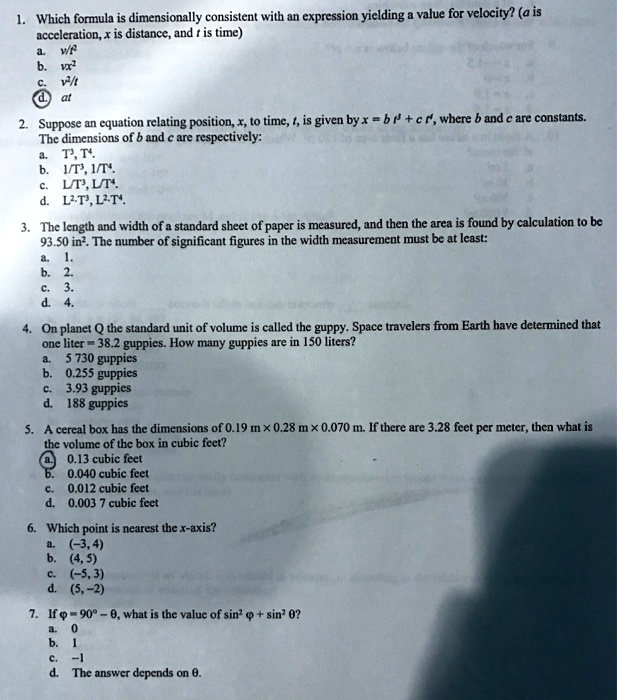 SOLVED Which formula is dimensionally consistent with expression