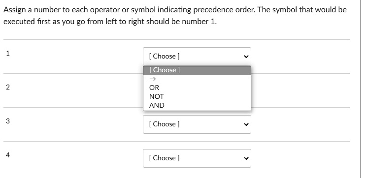 SOLVED: Assign a number to each operator or symbol indicating the ...