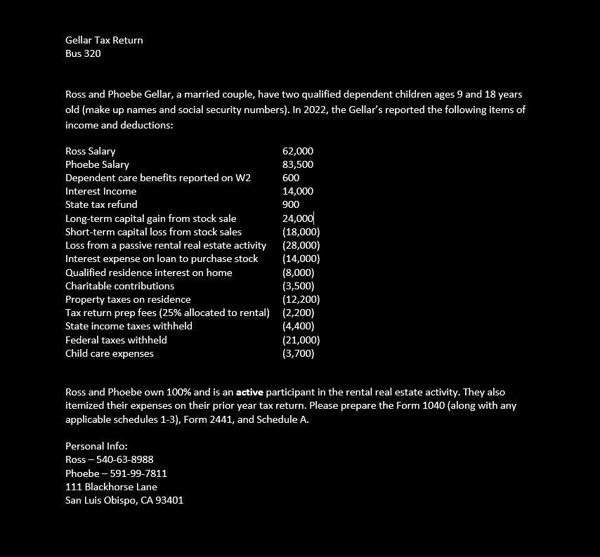 SOLVED Texts Gellar Tax Return Bus 320 Ross and Phoebe Gellar, a