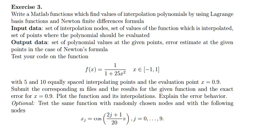 Solved Exercise Write A Matlab Function Which Finds Values Of