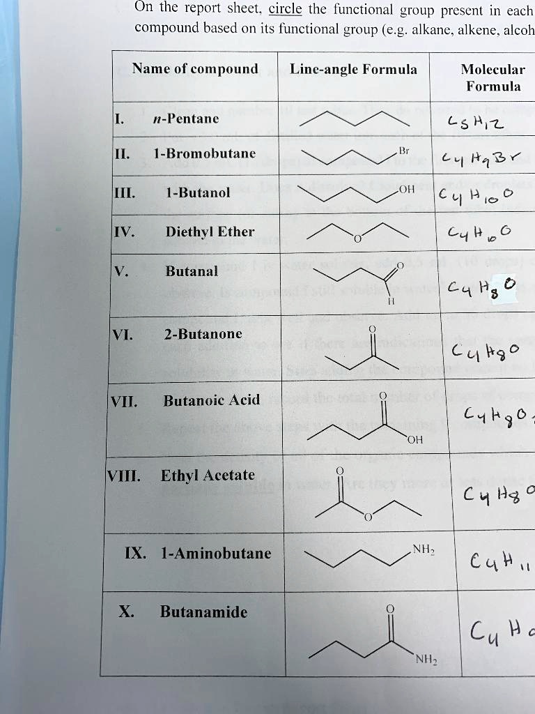 SOLVED: On the report sheet, circle the functional group present in ...