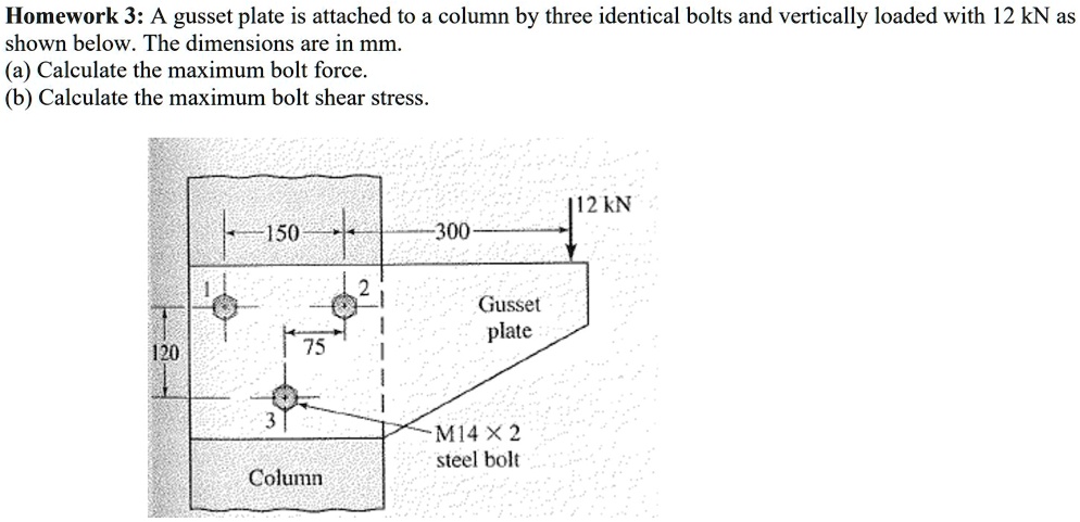 SOLVED: Homework 3: A gusset plate is attached to a column by three ...