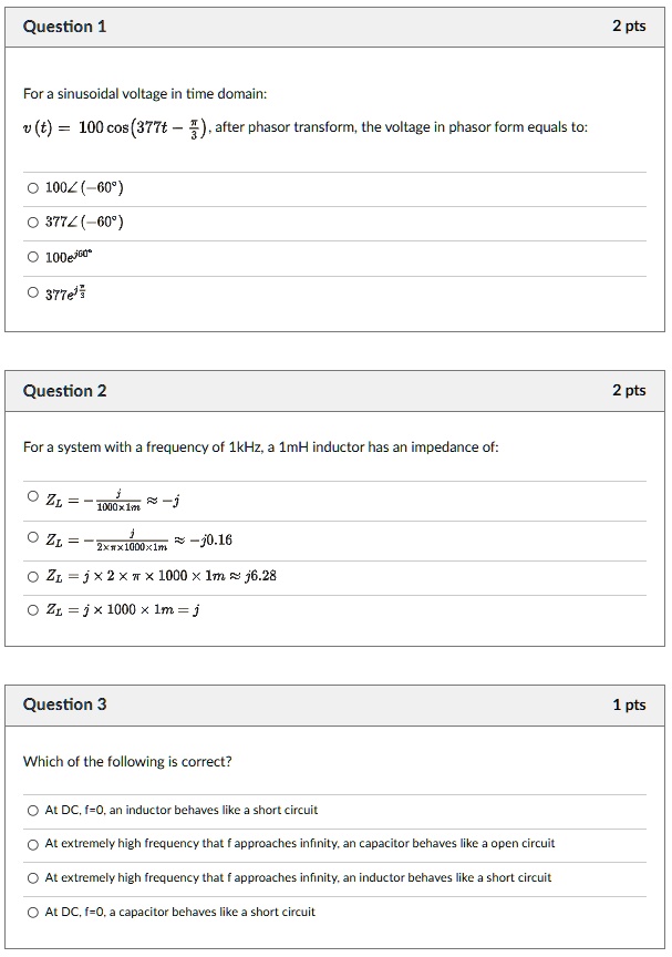 SOLVED: Question: For a sinusoidal voltage in time domian ...