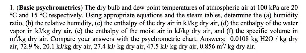 SOLVED: 1. (Basic psychrometrics) The dry bulb and dew point ...