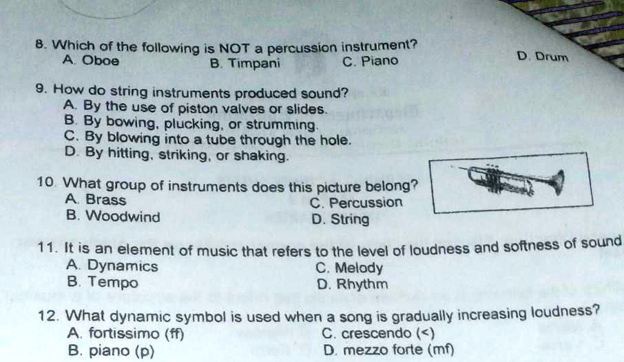 VIDEO solution 8. Which of the following is NOT a percussion