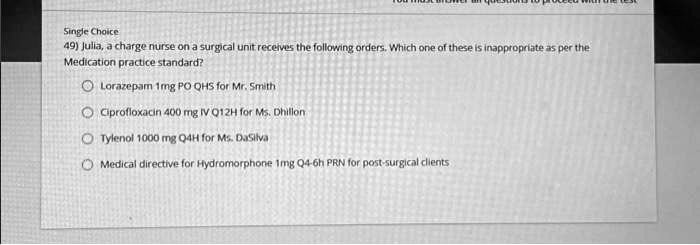 texts single choice 49 julia a charge nurse on a surgical unit receives