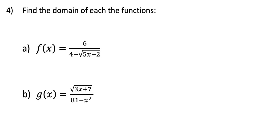 4 find the domain of each the functions 6 a flx 4 wsx 2 v3x7 b gx 81 x2 79448