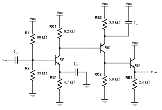 SOLVED: VCC=9 V, βFn=200, βFp=150, │VBE│=0.65 V, VA=100 V is given for ...
