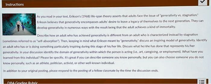 SOLVED Instructions As you read in your text Erikson s 1968 life