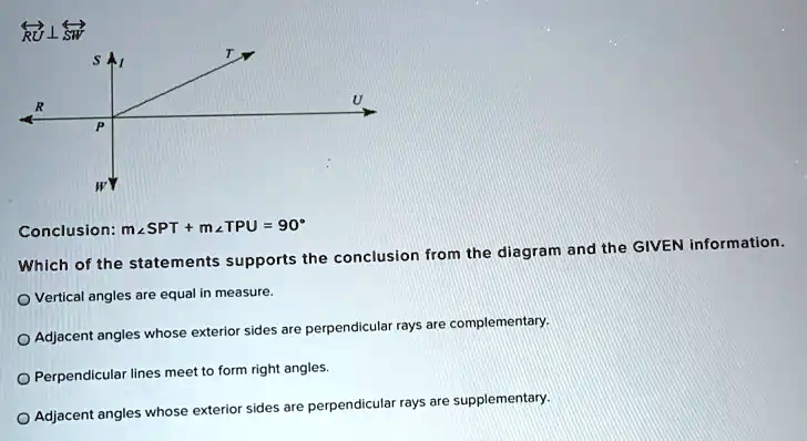 RU ? SW Conclusion: m?SPT + m?TPU = 90° Which of the...