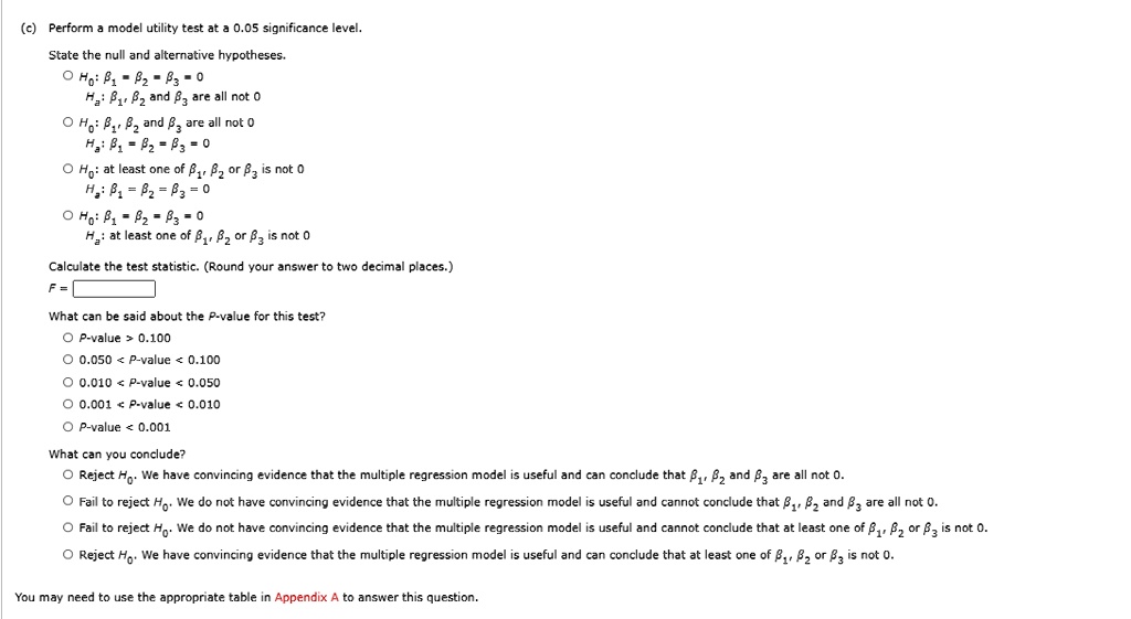 Model Utility Test SOLVED: Perform model utility test at 0.05 significance level: State ...