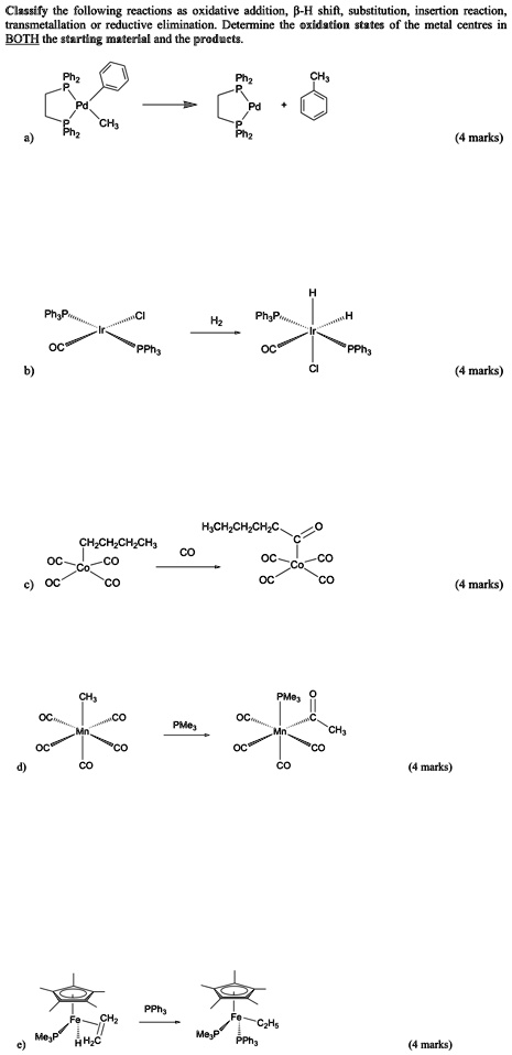 SOLVED: Classify the following reactions as oxidative addition, β-H ...