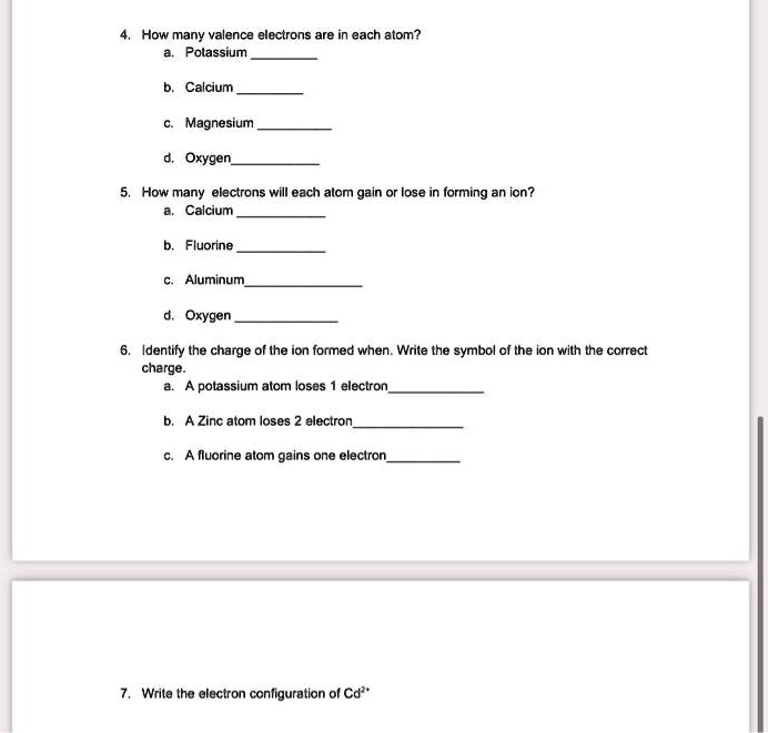 SOLVED How many valence electrons does each atom have? Potassium