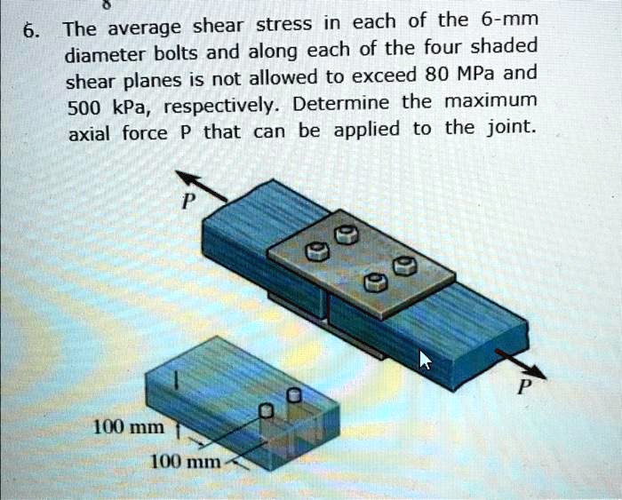 SOLVED shear stress in each of the 6mm 6. The average diameter bolts