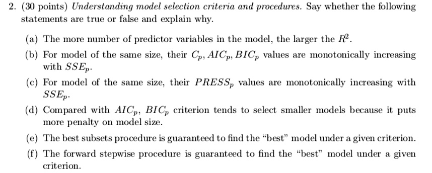 (30 points) Understanding model selection criteria an… - SolvedLib