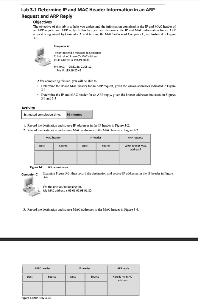 Lab 3.1: Determine IP and MAC Header Information in an ARP Request and ...