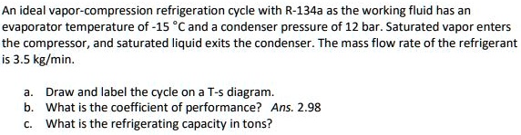 An ideal vapor-compression refrigeration cycle with R-134a as the ...