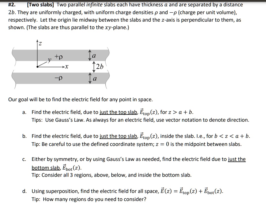 #2. [Two slabs] Two parallel infinite slabs each have thickness a and ...