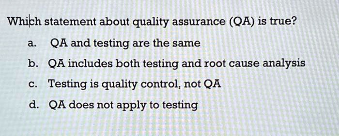 Which Statement About Quality Assurance Qa Is True A Qa And Testing