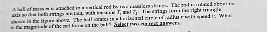 A ball of mass m is attached to a vertical rod by two massless strings ...