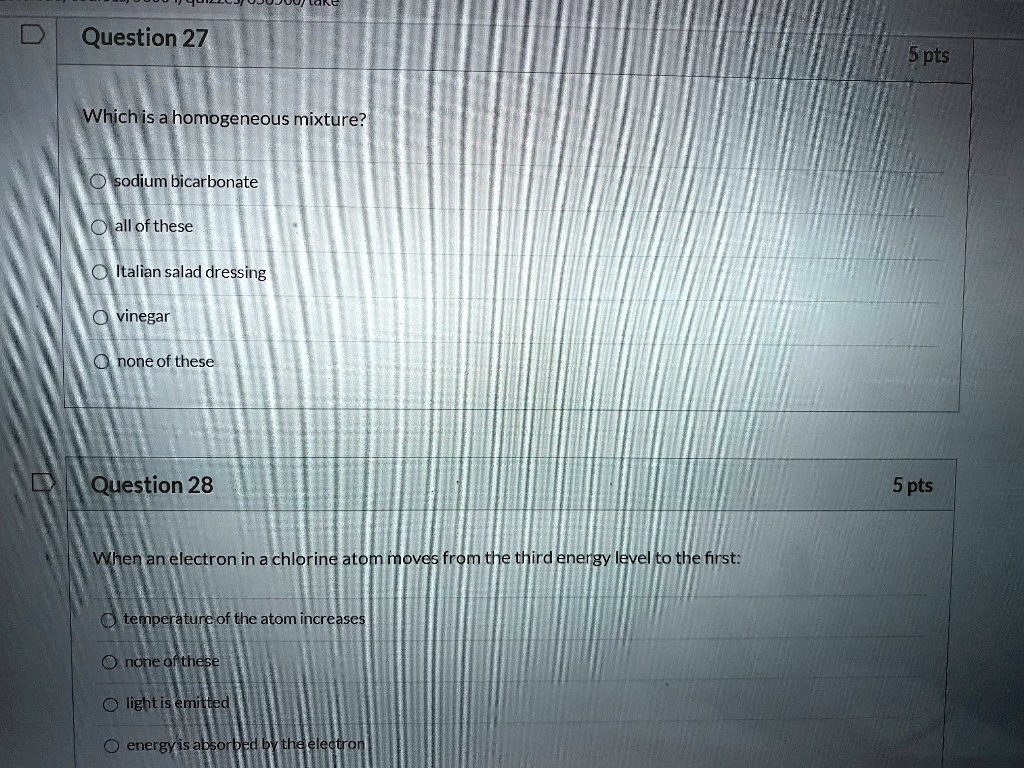 SOLVED Question 27 Which is a homogeneous mixture? sodium bicarbonate