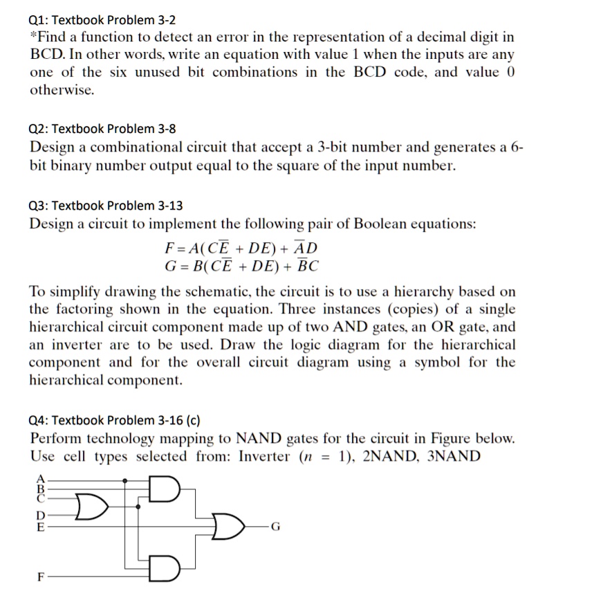 Q1: Textbook Problem 3-2 *Find a function to detect an error in the ...