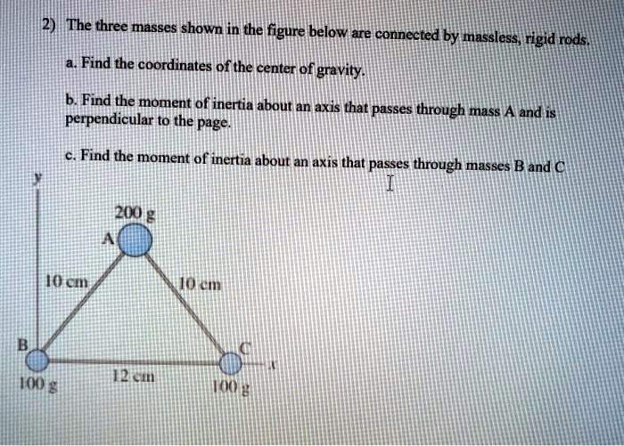 Solved The Three Masses Shown In The Figure Below Are Connected By Massless Rigid Rods Find