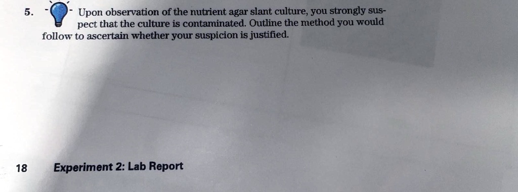 Upon observation of the nutrient agar slant culture, you strongly suspect that the culture is contaminated. Outline the method you would follow to ascertain whether your suspicion is justified.