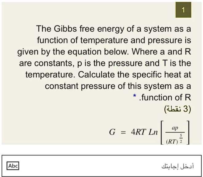 SOLVED: The Gibbs Free Energy Of A System As A Function Of Temperature ...