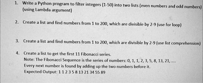 SOLVED: Write a Python program to filter integers (1-50) into two lists ...