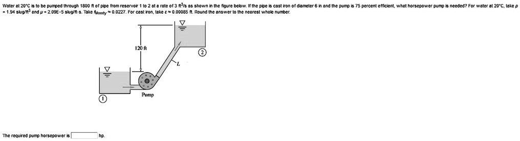 SOLVED: Water at 20Â°C is to be pumped through 1800 ft of pipe from ...