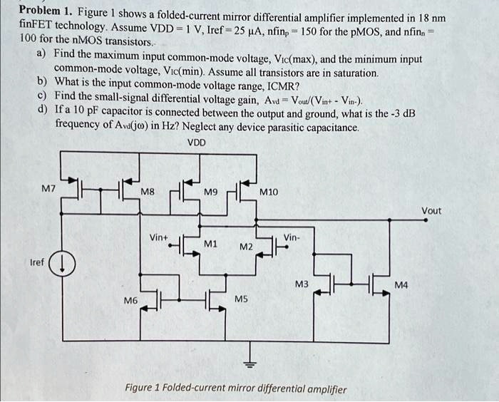 SOLVED Problem 1. Figure 1 shows a foldedcurrent mirror differential amplifier implemented in