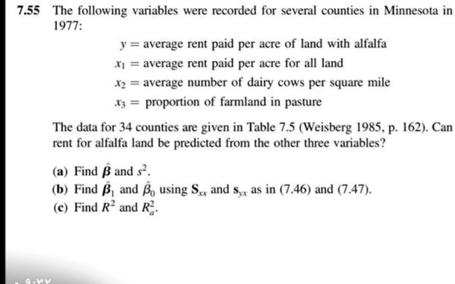 SOLVED 7.55 The following variables were recorded for several counties