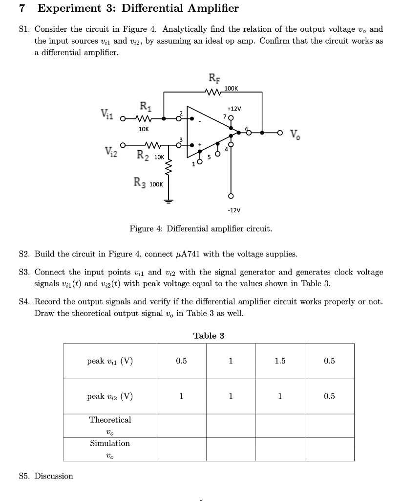 SOLVED Experiment 3 Differential Amplifier S1. Consider the circuit