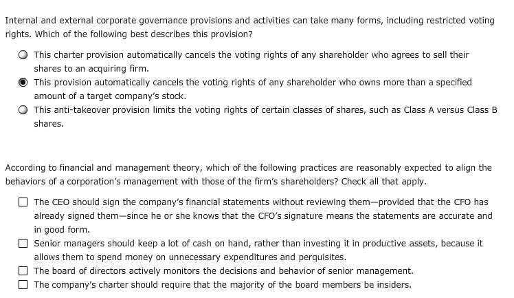Internal and external corporate governance provisions and activities ...