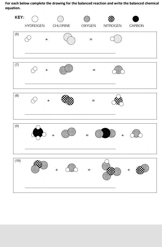 SOLVED For each below complete the drawing for the balanced reaction