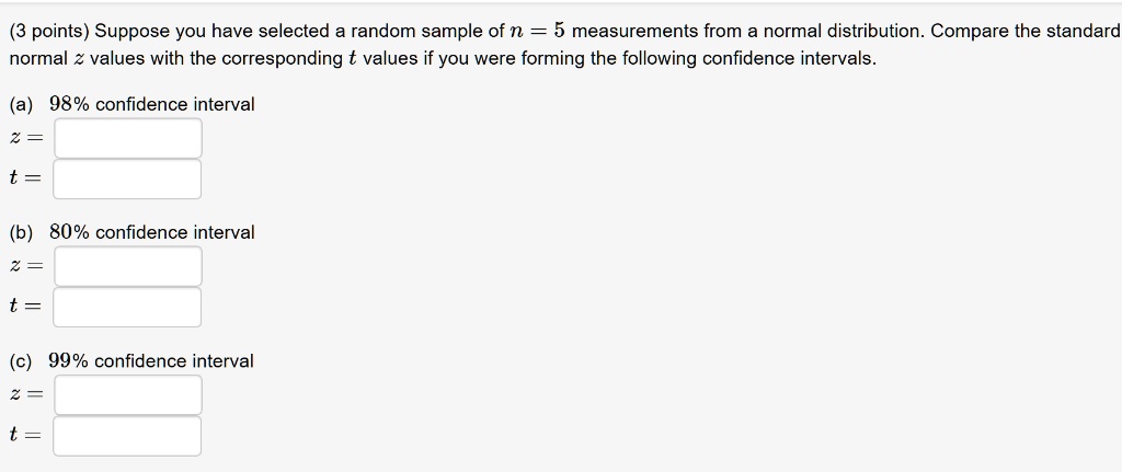 points) Suppose you have selected a random sample of n == 5 ...