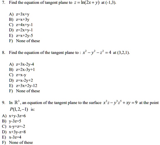 Find The Equation Of Tangent Plane To Z In 2r Y At Itprospt