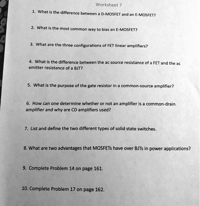 SOLVED Worksheet 7 1. What is the difference between a DMOSFET and an